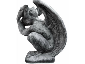 Tuinbeeld reuze Gargoyle , schuin naar rechts kijkend (Grijs/gepattineerd)
