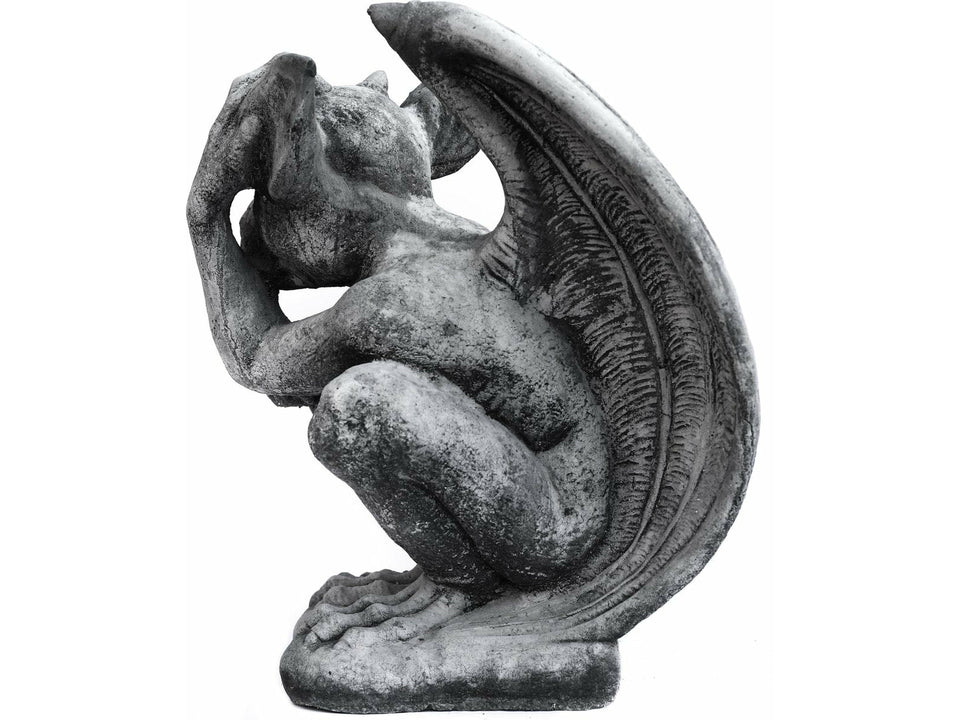 Tuinbeeld reuze Gargoyle , schuin naar rechts kijkend (Grijs/gepattineerd)